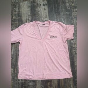 Ganni Light Pink V-Neck Logo Tee